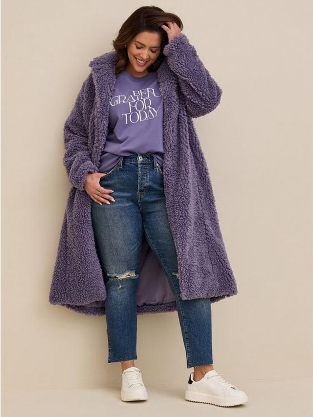 Torrid Lavender Plush Teddy Long Coat Sherpa Maxi Coat